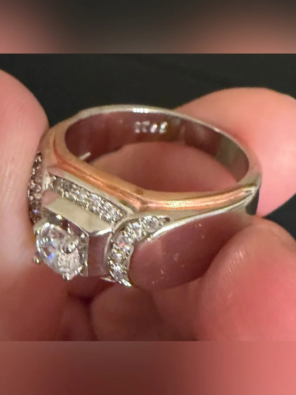 Elegant White & Yellow CZ Gold Tone Ring with Pavé Accents Men”s Size 12